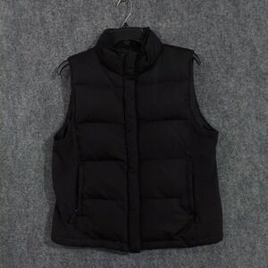 Gap Vest Womens Medium Black Down Puffer Quilted Full Zip Collared Warm